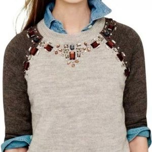 J Crew Jeweled Alpaca Merino Wool Blend Sweater Short Sleeves Brown Sz S